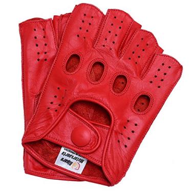 Imagem de Riparo Luvas masculinas de couro com costura invertida sem dedos para dirigir motociclista (PP, vermelho)