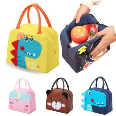Imagem de Bolsa Térmica Infantil Escolar, Desenhos de Animais 3D, Lancheira para Alimentos e Bebidas (Dinosauro Amarelo)