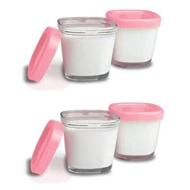 Imagem de Potes de Vidro Armazenamento Leite e Papinhas c/4 Rosa Clingo