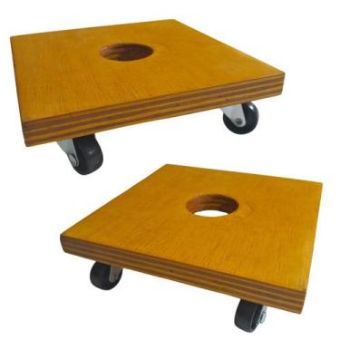 Imagem de Kit 2 Suportes Base Vaso Plantas Madeira Rodinhas 20cm. - LP Madeira