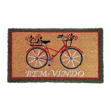 Imagem de Capacho Decorativo Bicicleta Bem-Vindo, Fibra de Coco, 60 x 33 cm, Verde e Bege