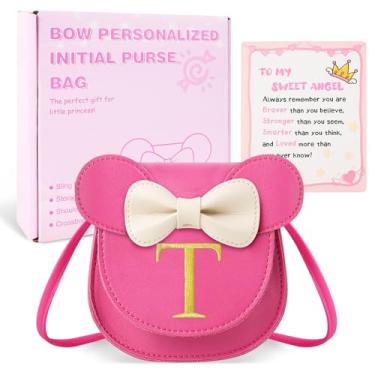 Imagem de izuzta Bolsa infantil para meninas 1 2 3 4 5 6 7 8 9 anos presente de aniversário linda mini bolsa de mouse bolsa transversal, Bolsa pequena/rosa/letra glod, T, T