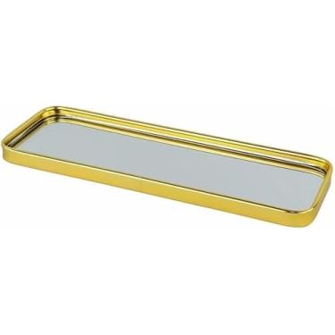 Imagem de Bandeja Espelhada borda em Metal Decorativa para Perfume Banheiro joias decorativo para cômoda, organizador de joias, bandeja de vidro para maquiagem 10x30 (Preto, Retangular)