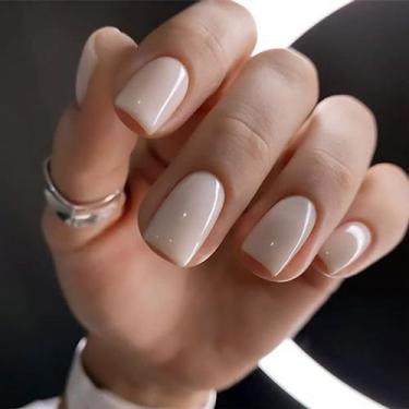 Imagem de Modelones Kit de mini unhas postiças brancas reutilizáveis, com abas adesivas quadradas curtas de Halloween com cola para mulheres, presente para meninas, rosa A1, 16 tamanhos, 32 peças