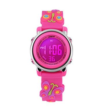 Imagem de Relógios infantis para meninas de 5 a 11 anos, esportivo, à prova d'água, 3D, desenho fofo, digital, 7 cores, relógio de pulso para crianças, 04-Rose