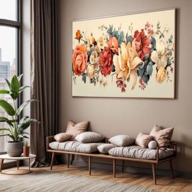 Imagem de Quadros decorativos com Moldura Sala Quarto Floral Bege Rosa Grande Ha
