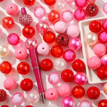 Imagem de BERMRO Contas de 20 mm para canetas, contas de strass, 80 peças, contas de chiclete mistas, contas de resina de cristal mistas, contas grandes de pérolas de strass para corrente de telefone faça você