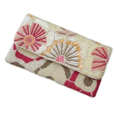 Imagem de Enliven Bolsa clutch feita à mão, floral rosa e branco, bolsa de festa com cordão, presente para ela, Multicor