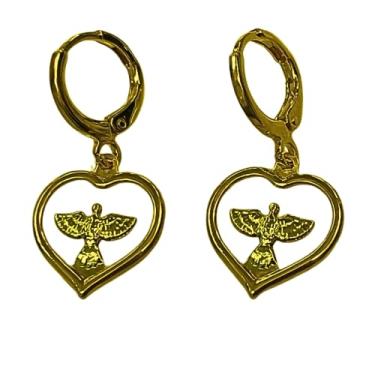 Imagem de Argola Click Pingente Divino Espirito Santo Folheado Ouro Antialérgico