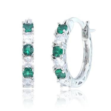 Imagem de RIZILIA Brincos de argola banhados a ouro branco 18 quilates para mulheres, brincos de argola coloridos com várias pedras preciosas de corte redondo, joias modernas para presente, 20 mm, Medium,