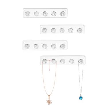 Imagem de Zreal Colar pendurado, suporte de colar de acrílico curto com 5 ganchos de joia em formato de concha, gancho para colar de parede, pulseiras, chians (pacote com 4 transparente)