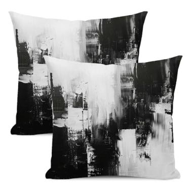 Imagem de AEIOAE Conjunto de 2 capas de almofada pretas e brancas 45,7 x 45,7 cm, capa de almofada de arte abstrata cinza, moderna, geométrica, decorativa, quadrada, de linho, fazenda, para casa, sofá-cama