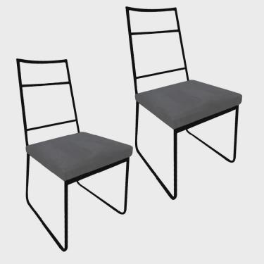 Imagem de Kit 02 Cadeiras Sala de Jantar Escritório Office Stark Industrial Ferro Preto Corino Cinza - Ahz Móveis