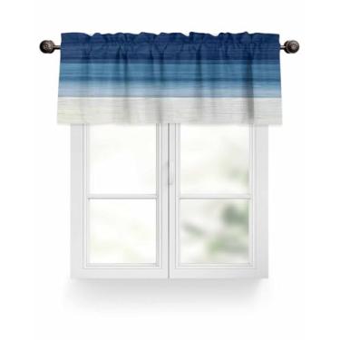 Imagem de Cortina de sanefa de cozinha gradiente azul moderna para janelas cortinas curtas com filtro de luz rústica para casa de fazenda, tratamento de janela para quarto, sala de estar, 106,7 cm L x 30,5 cm C
