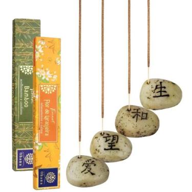 Imagem de Queimador Incensario Porta Incenso Pedra Japonesa Amor Esperança Paz V