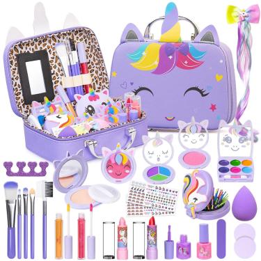 Imagem de Kit de maquiagem Massiuve Kids for Girl com estojo cosmético de unicórnio