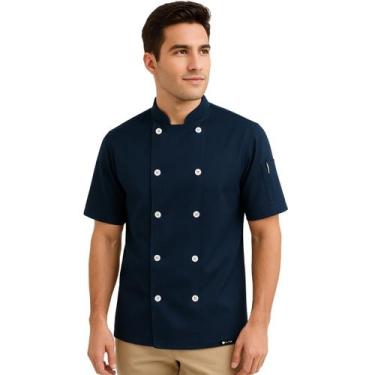 Imagem de Dólmã Unissex Para Chef Cozinha Restaurante Garçom Uniforme Azul Marin