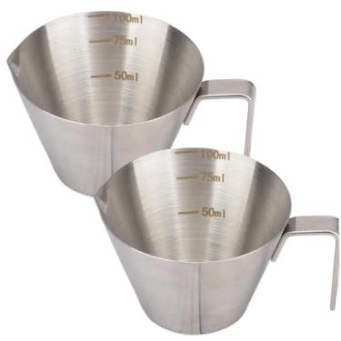 Imagem de Conjunto de 2 xícaras de café expresso de aço inoxidável de 100 ml com escala transparente, laváveis, reutilizáveis, copos medidores prateados para fazer café