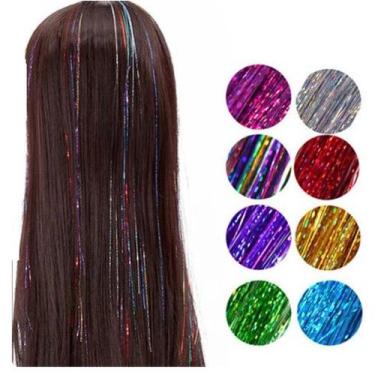 Imagem de Fios de Cabelo Coloridos Brilhosos Sintético Holográficos - oem, Verme