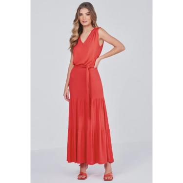 Imagem de Vestido Midi Lado Avesso Long Decote V Laranja