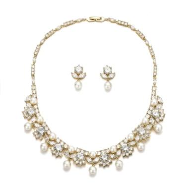 Imagem de Crysdue Conjunto de joias nupciais para casamento, lindo colar de strass de zircônia cúbica simulada de pérola simulada colar de tênis brincos pendentes para mulheres noivas, Latão, Zircônia cúbica