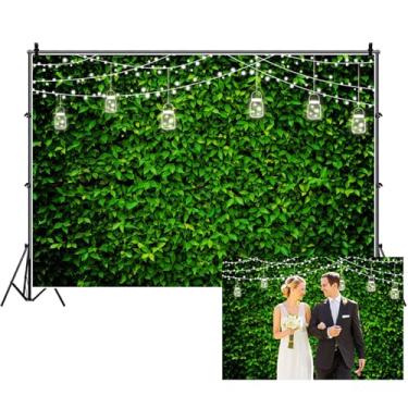 Imagem de Renaiss 2,1 x 1,5 m, fundo de folhas verdes, primavera, vegetação, gramado, luzes com glitter, natureza, botânico, casamento, parede, fotografia de fundo para chá de bebê recém-nascido, decoração de