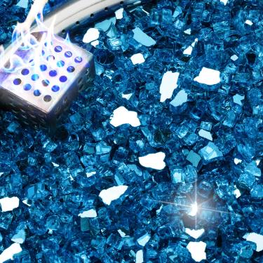 Imagem de NUPICK Vidro de fogo de 9 kg, vidro refletivo de 1/4 polegada, pedra de vidro de fogueira temperado para propano ou gás natural, pedras de vidro para mesa de fogueira ou lareira, refletor azul