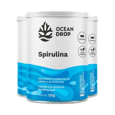 Imagem de Kit 3 Spirulina Ocean Drop Vegana 240 Cápsulas