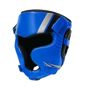 Imagem de YIJU Capacete de boxe Treinamento de proteção de rosto completo Capacete de capacete para o karate kickboxing lutando, Blue M