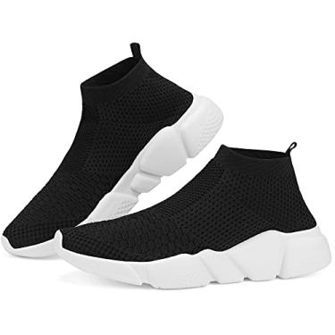 Imagem de Santiro Tênis de caminhada masculino, leve, cano alto, respirável, de malha, atlético, tênis de corrida moderno para academia, Preto, 44