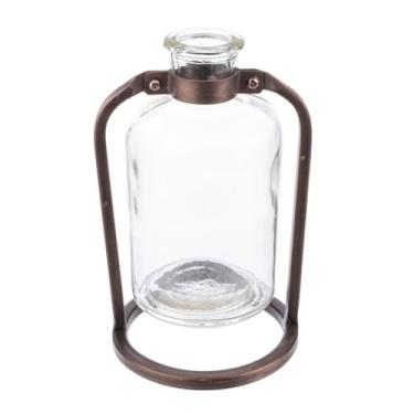 Imagem de Ganz Vaso decorativo de mesa com botão de flor de haste única, mini 9 x 12 cm, ferro e vidro, rústico, industrial