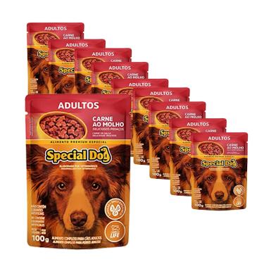 Imagem de Kit 10 Racao Special Dog Sache Caes Adultos Carne - 100g