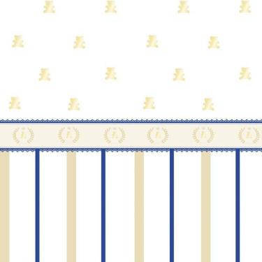 Imagem de Papel Parede Adesivo Urso E Faixa Dourada Com Azul Infantil