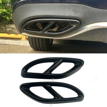 Imagem de Capa de aço inoxidável preta NA para silenciadores de tubo de escape de carro exterior capa de escapamento de cilindro de para-choques traseiro decorada para Mercedes-Benz A B C E CLA GLC GLE GLS Class W205 W213 X253