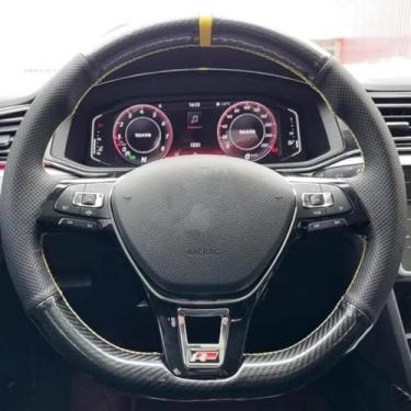 Imagem de LYBQFZ Capa trançada de volante de carro, couro de fibra de carbono, para Volkswagen VW Golf 7 Mk7 New Polo Jetta B8 Avant interior de carro