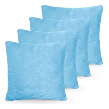 Imagem de Kit 4 capas Almofada De Pelúcia 45x45cm - ALEPLUSH, Azul-claro, Azul C