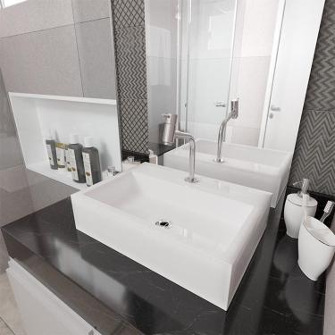 Imagem de Cuba Pia Banheiro Suprema Com Torneira Dl05 E Valvula Abs Branco Branco