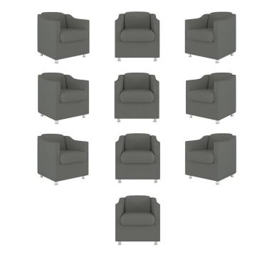 Imagem de Kit 10 Poltronas Decorativa Tilla Consultório Recepção Suede cinza