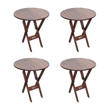Imagem de Kit 4 Mesas Dobráveis De Madeira Redonda 70cm Imbuia - Cor: Marrom