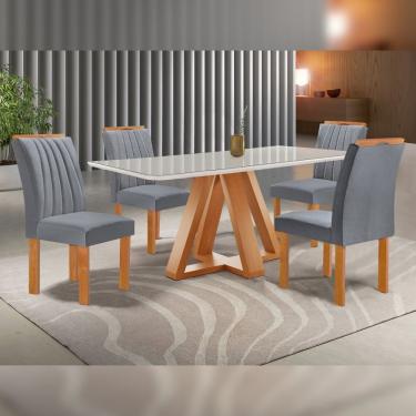 Imagem de Conjunto Mesa Tampo Smart Plus Vidro 120cmx90cm 4 Cadeiras Arizona Cinamomo/off White/suede Cinza