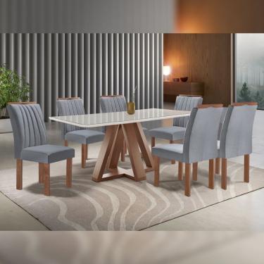 Imagem de Conjunto Mesa Tampo Smart Plus Vidro 170cmx90cm 6 Cadeiras Arizona Chocolate/off White/suede Cinza