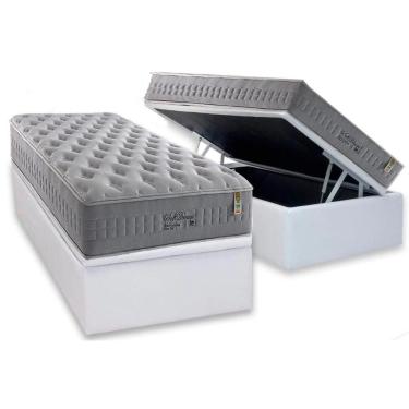 Imagem de Cama Box Baú Solteiro: Colchão Anjos Soft Dream + Base Crc Courano Branco(88x188)