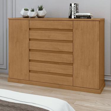 Imagem de Cômoda 2 Portas 7 Gavetas 3 Prateleiras Vedra Amêndoa Clean