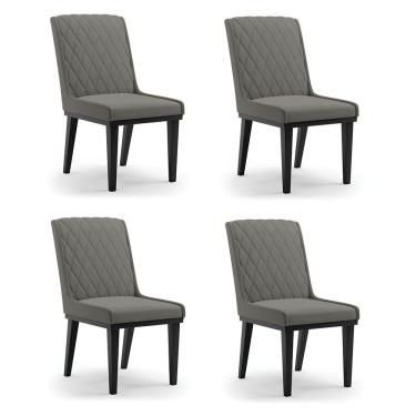 Imagem de Cadeira Sala De Jantar Base Madeira Preto Kit 4 Sofia Suede Grafite D03 - D'rossi