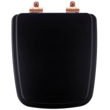 Imagem de Tampa De Vaso Poliéster Com Fechamento Lento Boss Onix (preto Fosco) Para Louça Incepa Com Ferragem Rose Gold