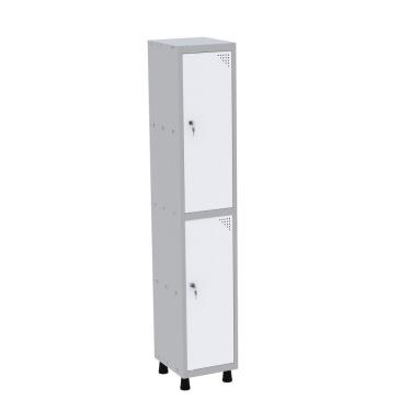 Imagem de Roupeiro Em Aço Mt 1v 2 Portas Fechadura Com Prateleira Interna Cinza-branco