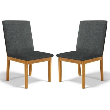 Imagem de Kit Com 2 Cadeiras Daniela Madeira Maciça Estofada Para Mesa De Jantar Linho Chumbo 406