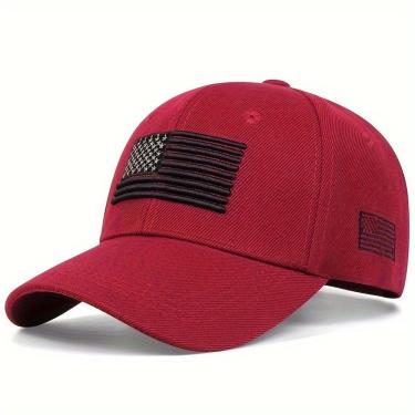 Imagem de Boné Casual Ajustável Com Bandeira Americana Para Homens, Ideal Para Primavera/outono/inverno Vermelho