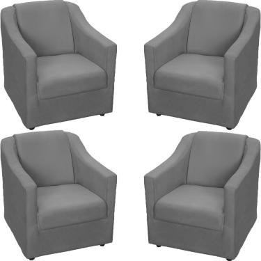 Imagem de Kit 4 Poltronas Mila Pé De Plástico Cromado - Cinza Suede