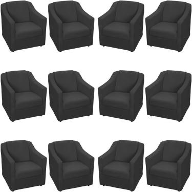 Imagem de Kit 12 Poltronas Mila Pé De Plástico Cromado - Preto Suede